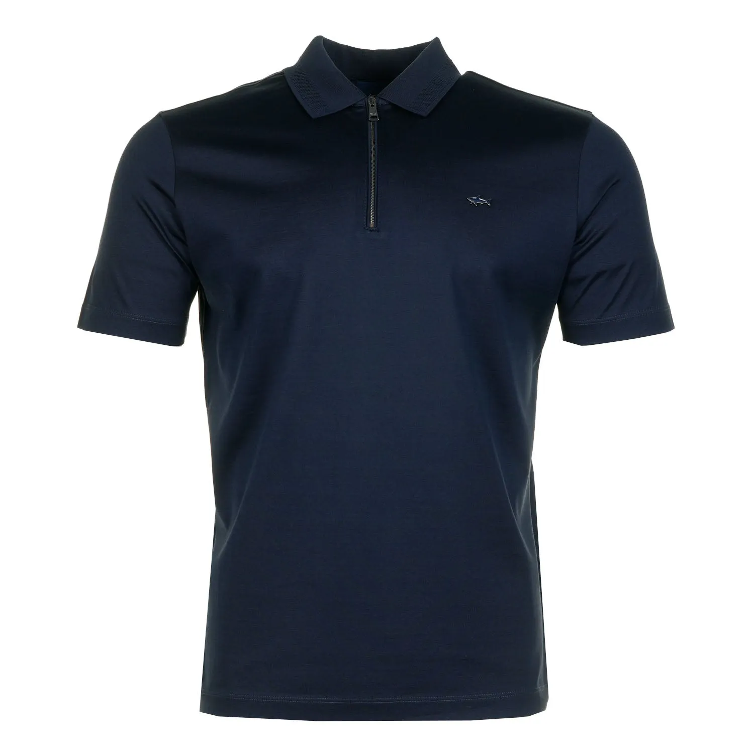 Short Sleeve Metal Shark Logo Zip Polo Shirt Navy sold by RAGAZZI