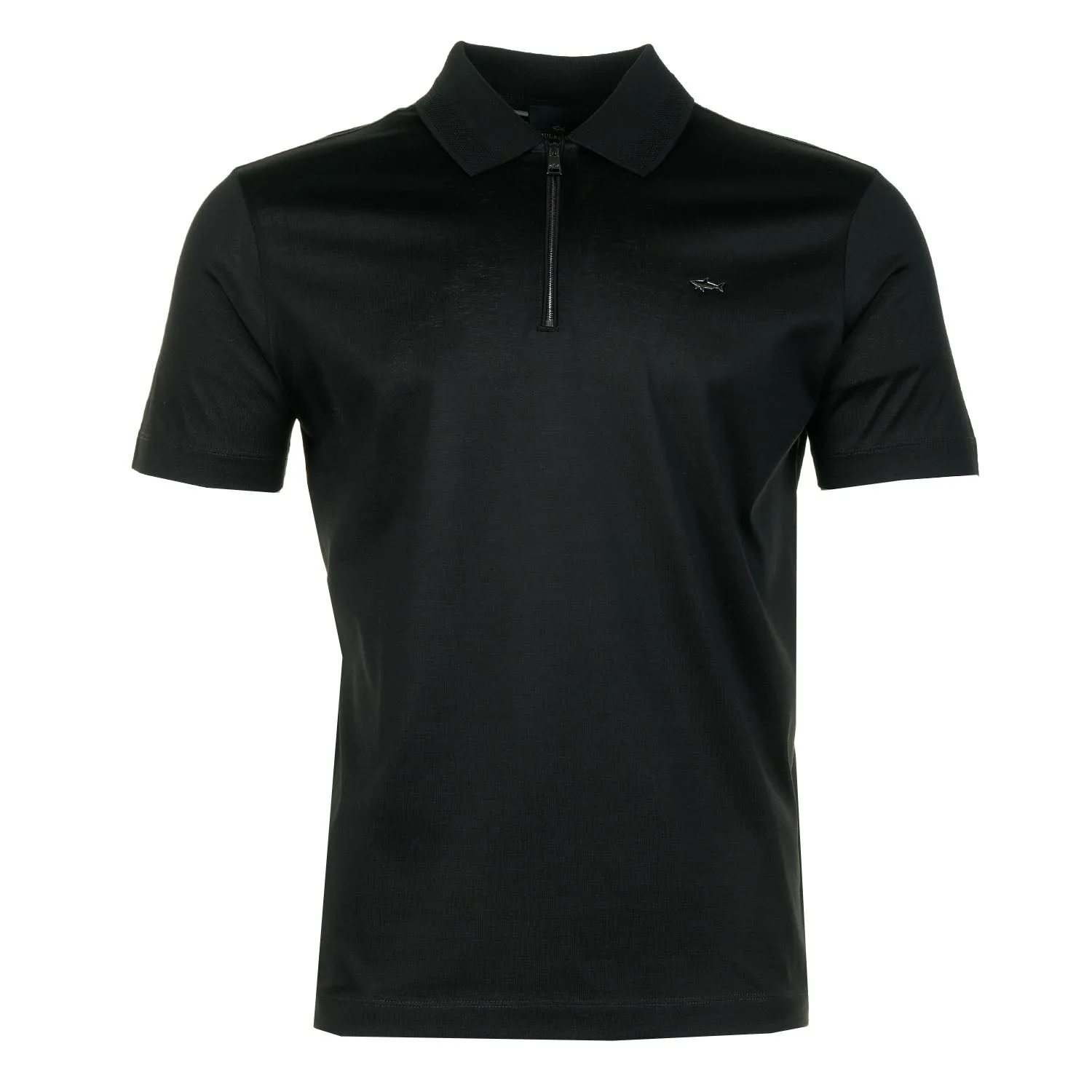 Short Sleeve Metal Shark Logo Zip Polo Shirt Black sold by RAGAZZI