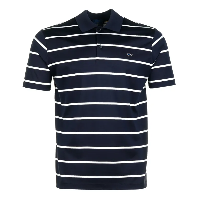 Short Sleeve Striped Metal Shark Logo Polo Shirt Navy sold by RAGAZZI