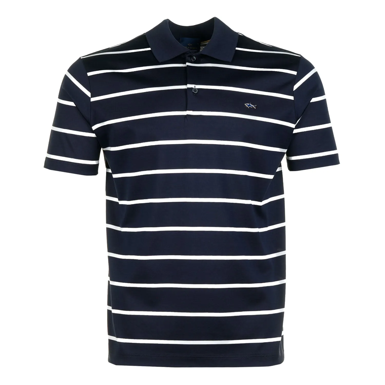 Short Sleeve Striped Metal Shark Logo Polo Shirt Navy sold by RAGAZZI
