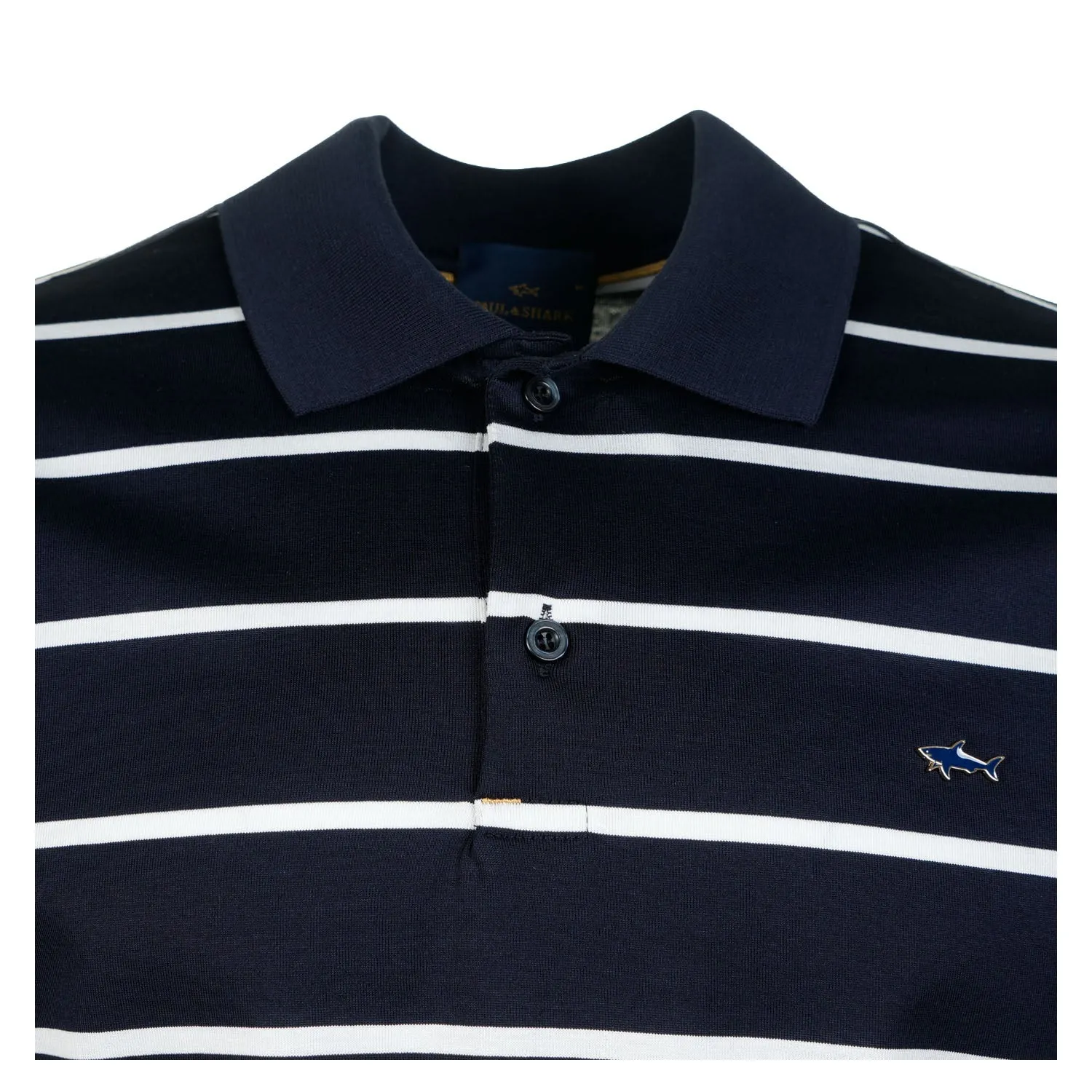 Short Sleeve Striped Metal Shark Logo Polo Shirt Navy sold by RAGAZZI product image thumbnail 3