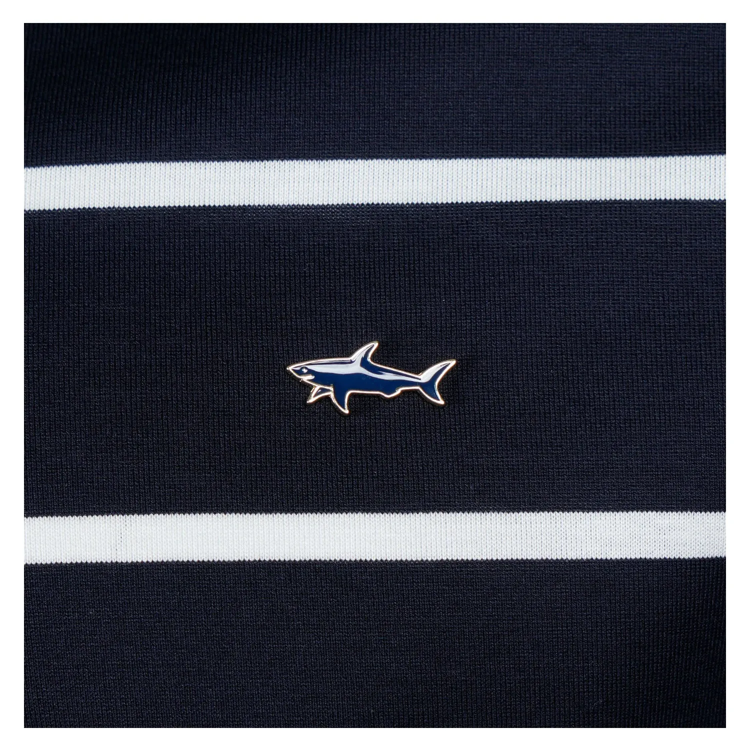 Short Sleeve Striped Metal Shark Logo Polo Shirt Navy sold by RAGAZZI product image thumbnail 4