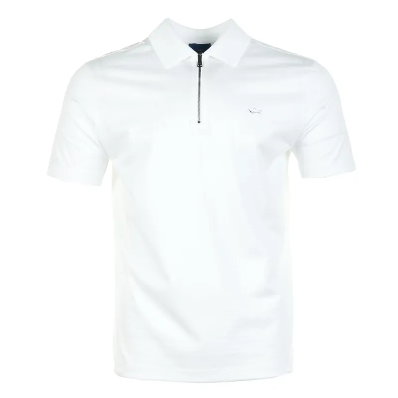 Short Sleeve Metal Shark Logo Zip Polo Shirt White sold by RAGAZZI