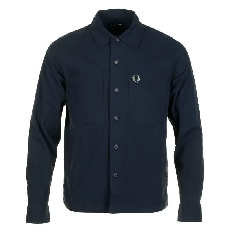 Seersucker Overshirt Navy made by Fred Perry
