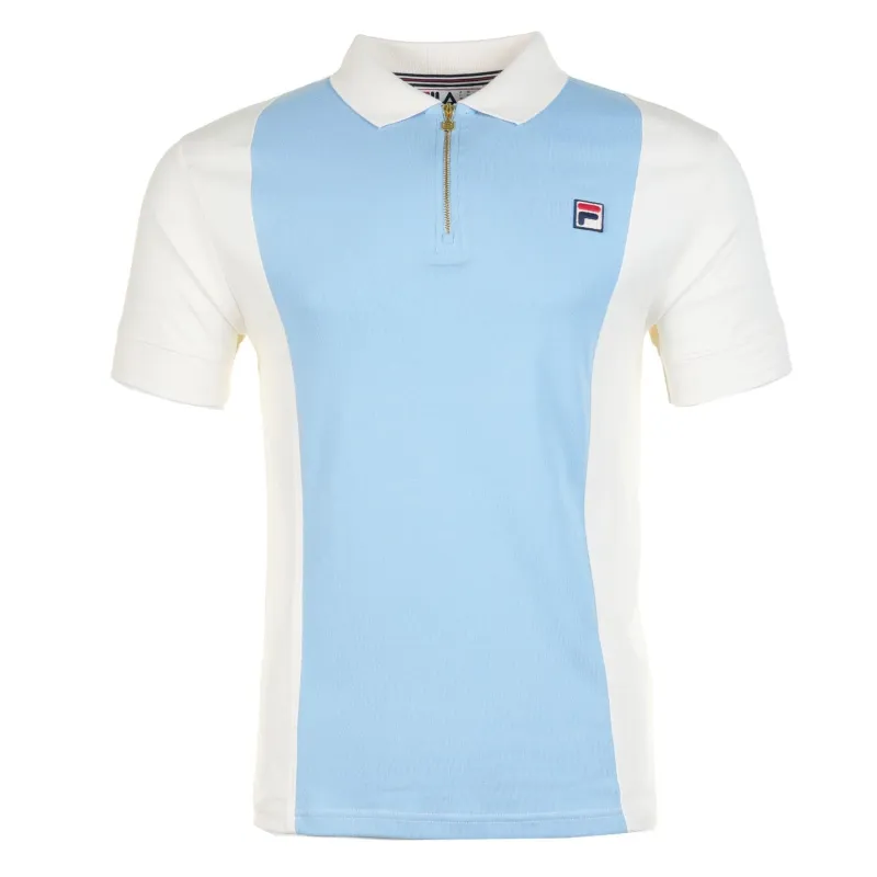 Pierro Short Sleeve Zip Polo Gardenia Frozen FJord sold by RAGAZZI