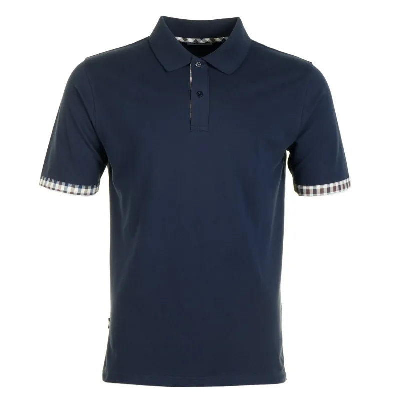 Active Club Check Pique Sleeve Detail Polo Shirt Navy made by RAGAZZI