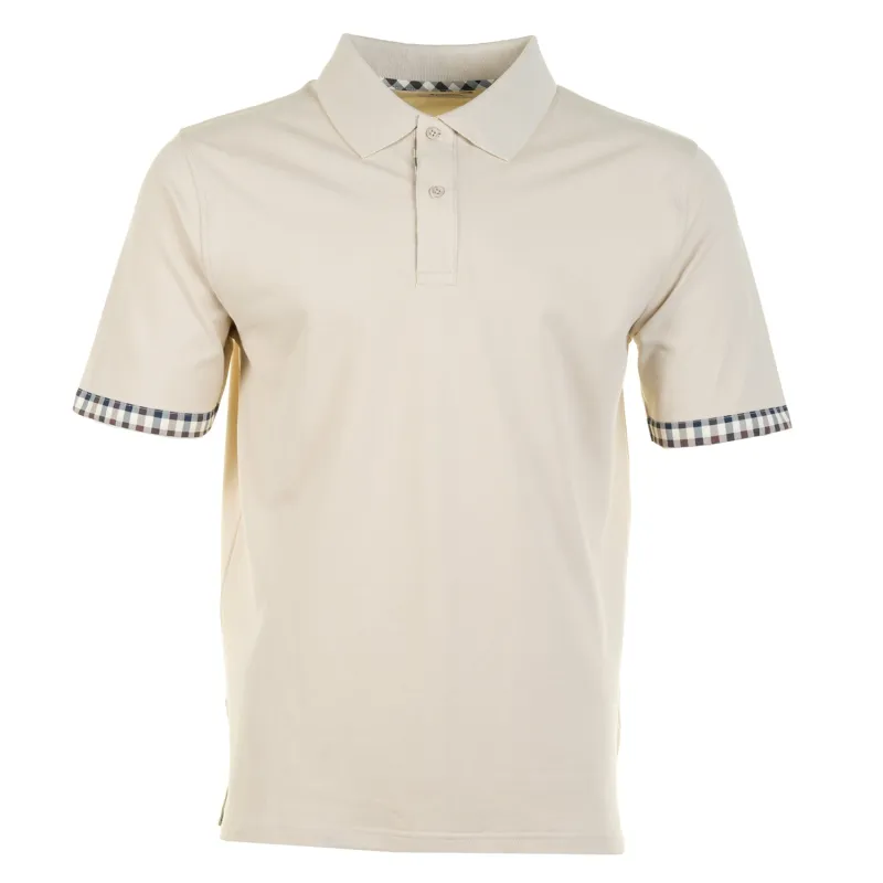Active Club Check Pique Sleeve Detail Polo Shirt Beige made by RAGAZZI