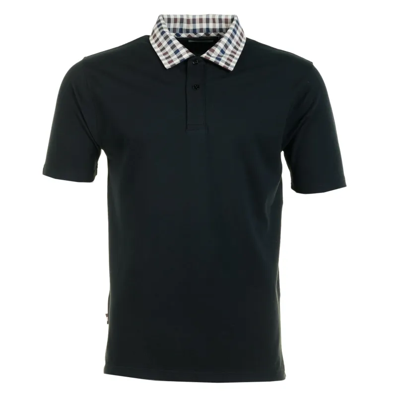 Active Short Sleeve Club Check Collar Polo Shirt Black made by RAGAZZI