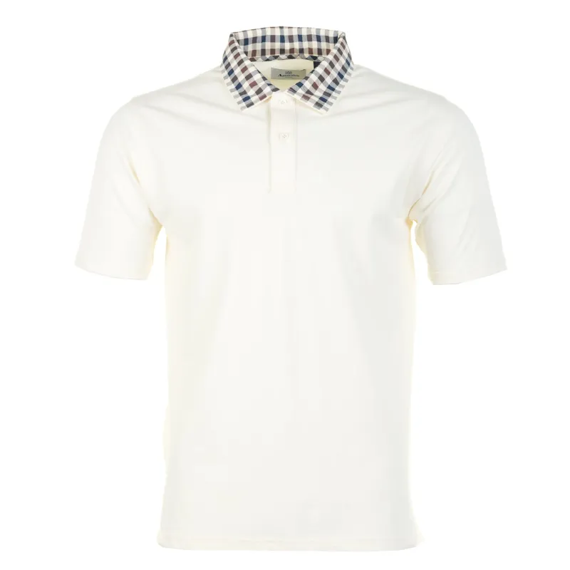 Active Short Sleeve Club Check Collar Polo Shirt Old White made by RAGAZZI