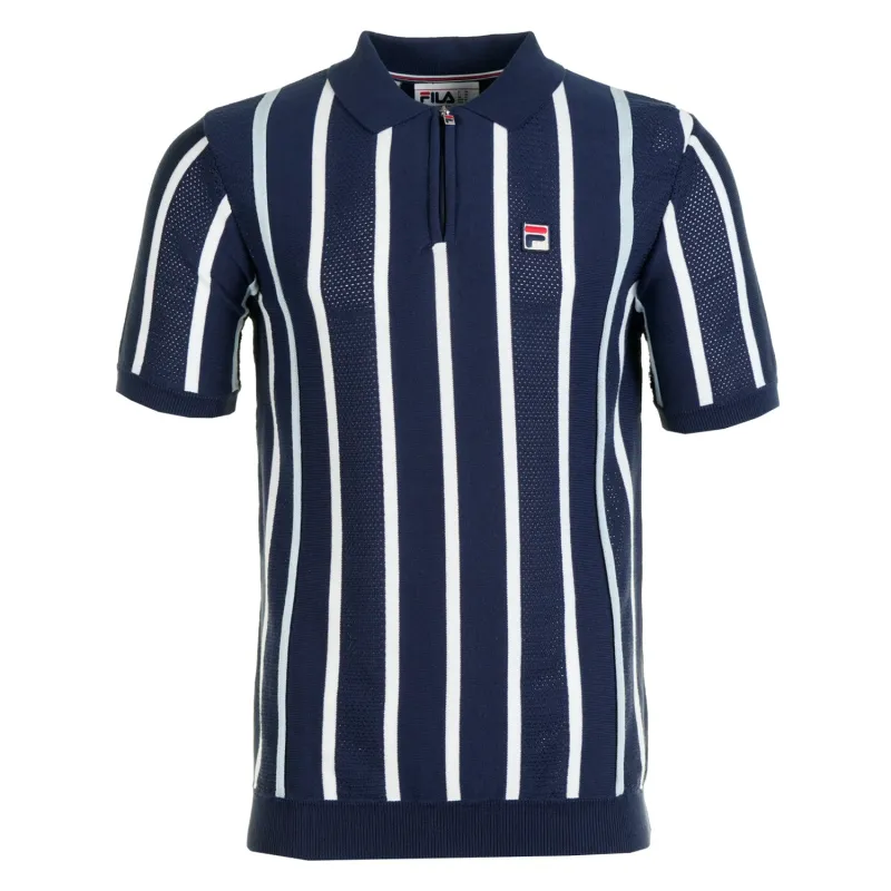 Giorgio Crochet Patchwork Knitted Zip Polo Fila Navy made by Fila