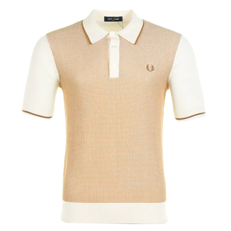 Tonic Waffle Knitted Polo Shirt Ecru made by Fred Perry
