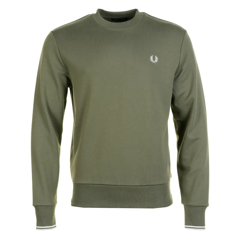 Crew Neck Sweatshirt Laurel Green made by Fred Perry