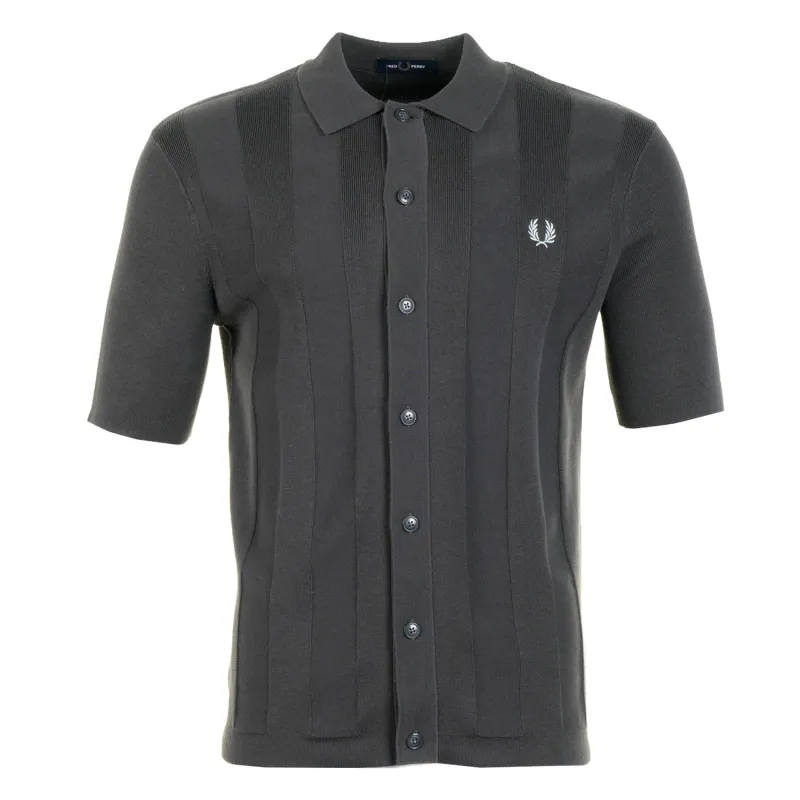 Knitted Tonal Vertical Stripe Shirt Anchor Grey made by Fred Perry