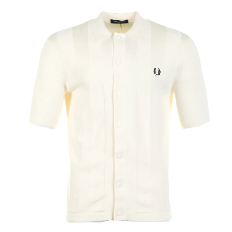Knitted Tonal Vertical Stripe Shirt Ecru made by Fred Perry