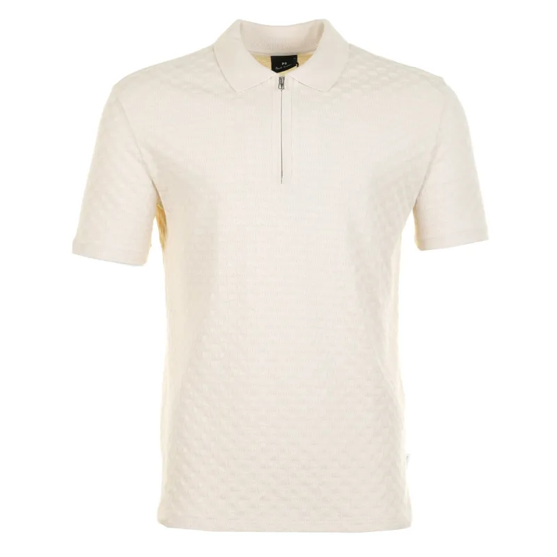 Short Sleeve Zip Textured Polo Shirt Off White made by Paul Smith