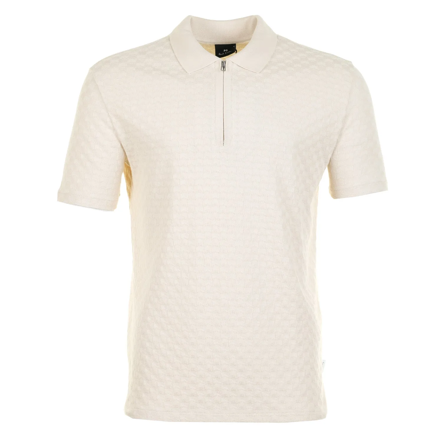 Short Sleeve Zip Textured Polo Shirt Off White sold by RAGAZZI