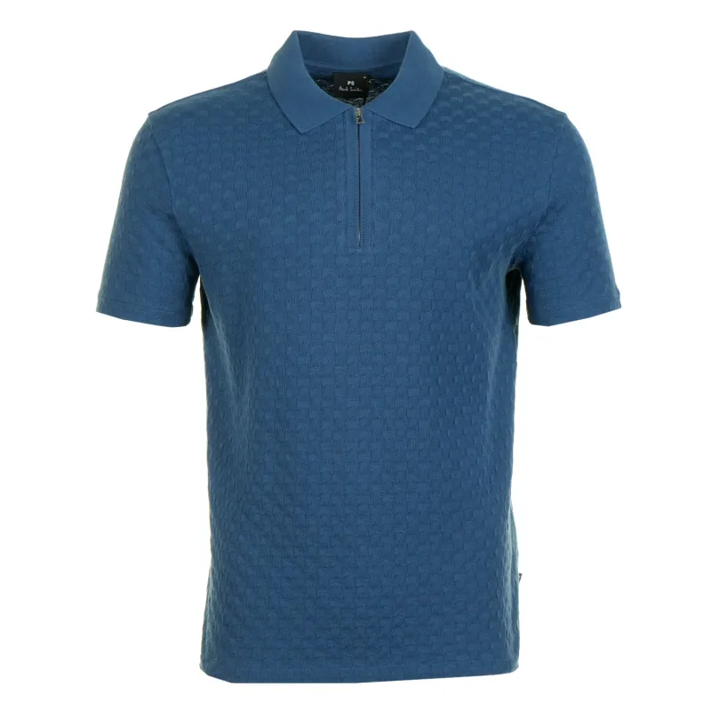 Short Sleeve Zip Textured Polo Shirt Indigo made by Paul Smith