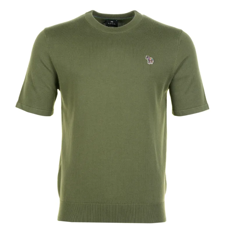 Regular Fit Knitted Short Sleeve T Shirt Military Green made by Paul Smith