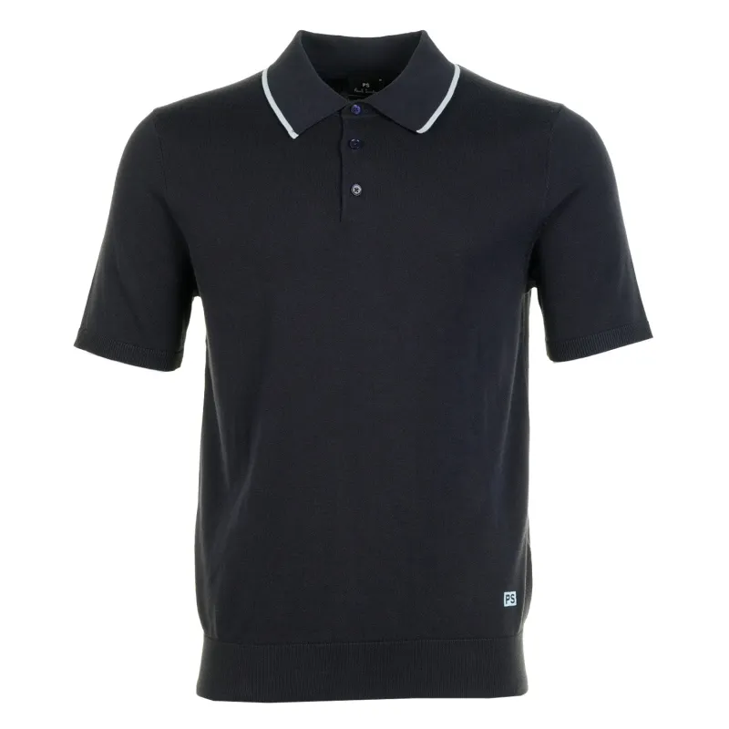 Knitted Short Sleeve Tipped Polo Shirt Navy made by Paul Smith