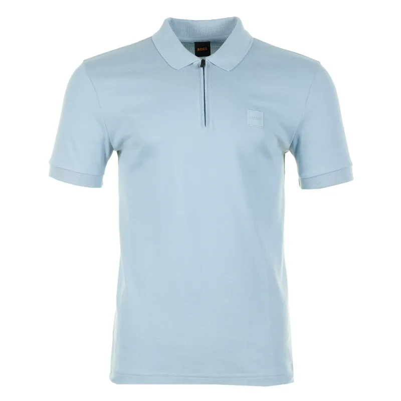 Passerzip Short Sleeve Polo Shirt 458 Pastel Blue made by BOSS ORANGE