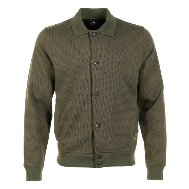 Casual Fit Textured Cardigan Military Green made by Paul Smith