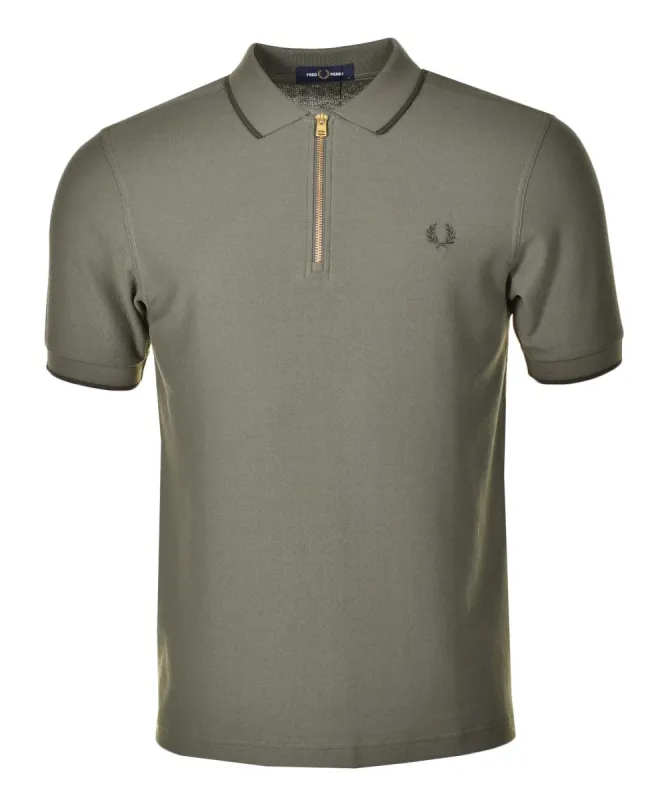 Crepe Pique Zip Neck Polo Shirt Laurel Wreath Green sold by RAGAZZI
