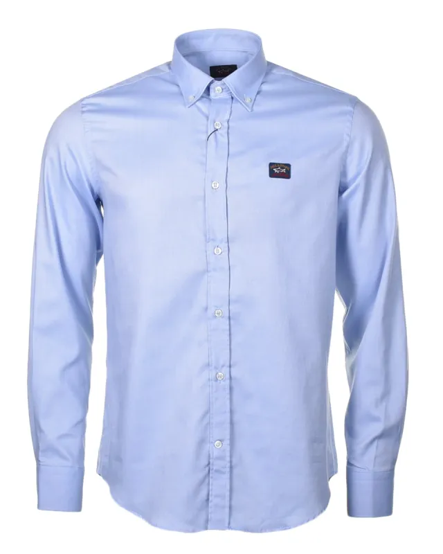 Long Sleeve Badge Oxford Shirt Sky Blue sold by RAGAZZI