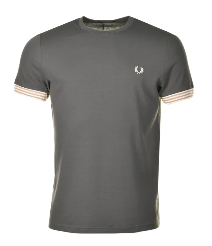 Striped Cuff Pique T Shirt Field Green made by Fred Perry