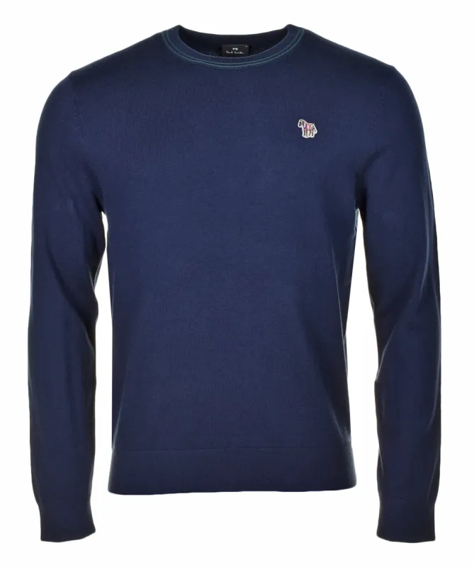 Knitted Zebra Crew Jumper Dark Blue sold by RAGAZZI