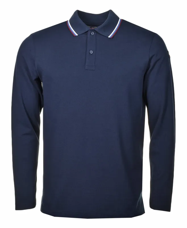 Long Sleeve Stripe Collar Polo Shirt Navy sold by RAGAZZI