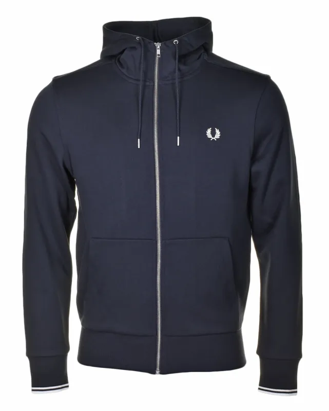 Hooded Zip Through Sweatshirt Navy made by Fred Perry