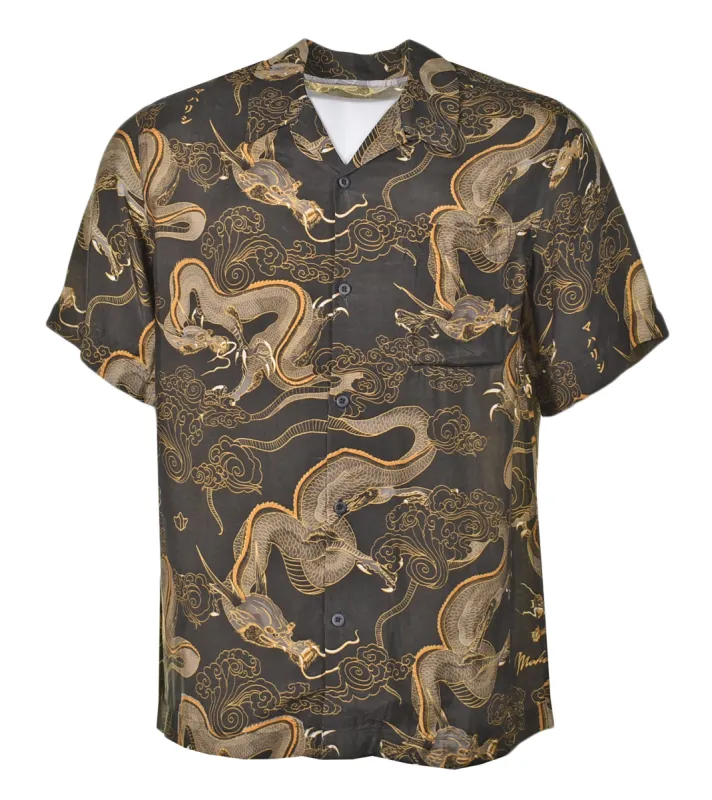 4234 Cloud Dragon Camp Collar Shirt Golden Black sold by RAGAZZI