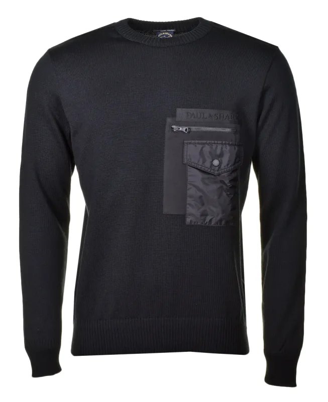 Chest Zip Pocket Knitted Jumper Black sold by RAGAZZI