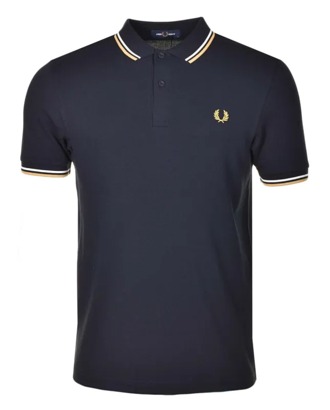 Short Sleeve Twin Tipped Polo Shirt Navy Ecru Honey sold by RAGAZZI