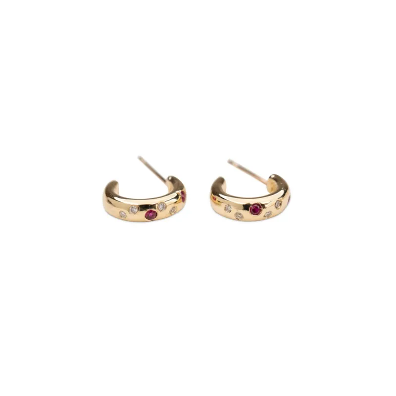 14k Gypsy Set Ruby Huggies sold by RG