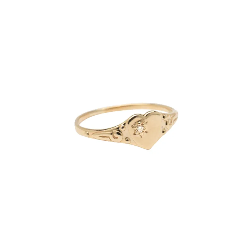 14k Vintage Diamond Heart Signet Ring sold by RG