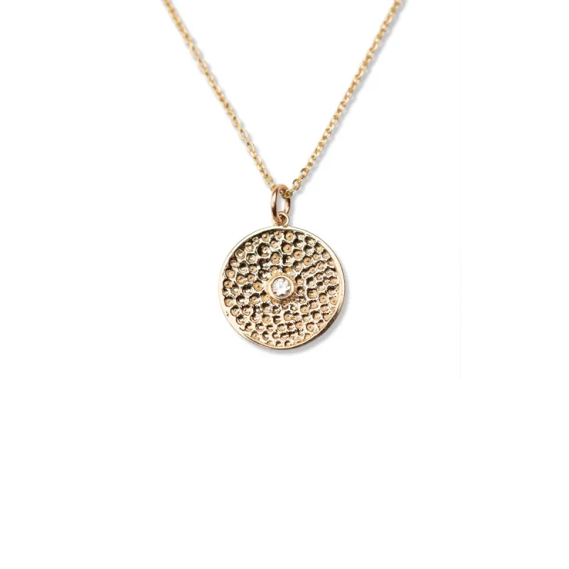 14k Beaded Circle Diamond Necklace sold by RG