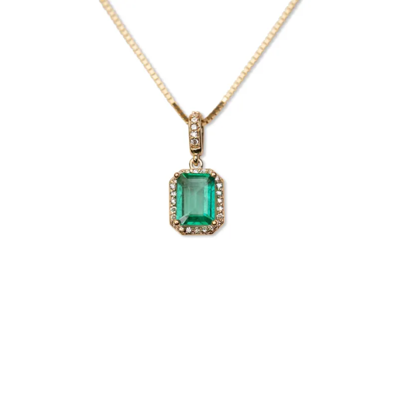 14k Emerald Diamond Halo Necklace sold by RG