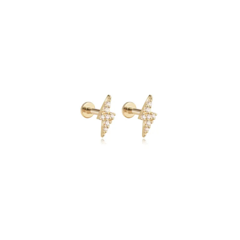 14k Diamond Lightning Bolt Flatback Studs sold by RG
