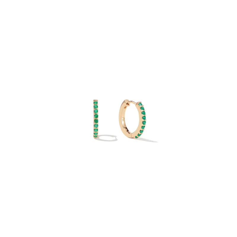 14K Lab Emerald Huggies sold by RG