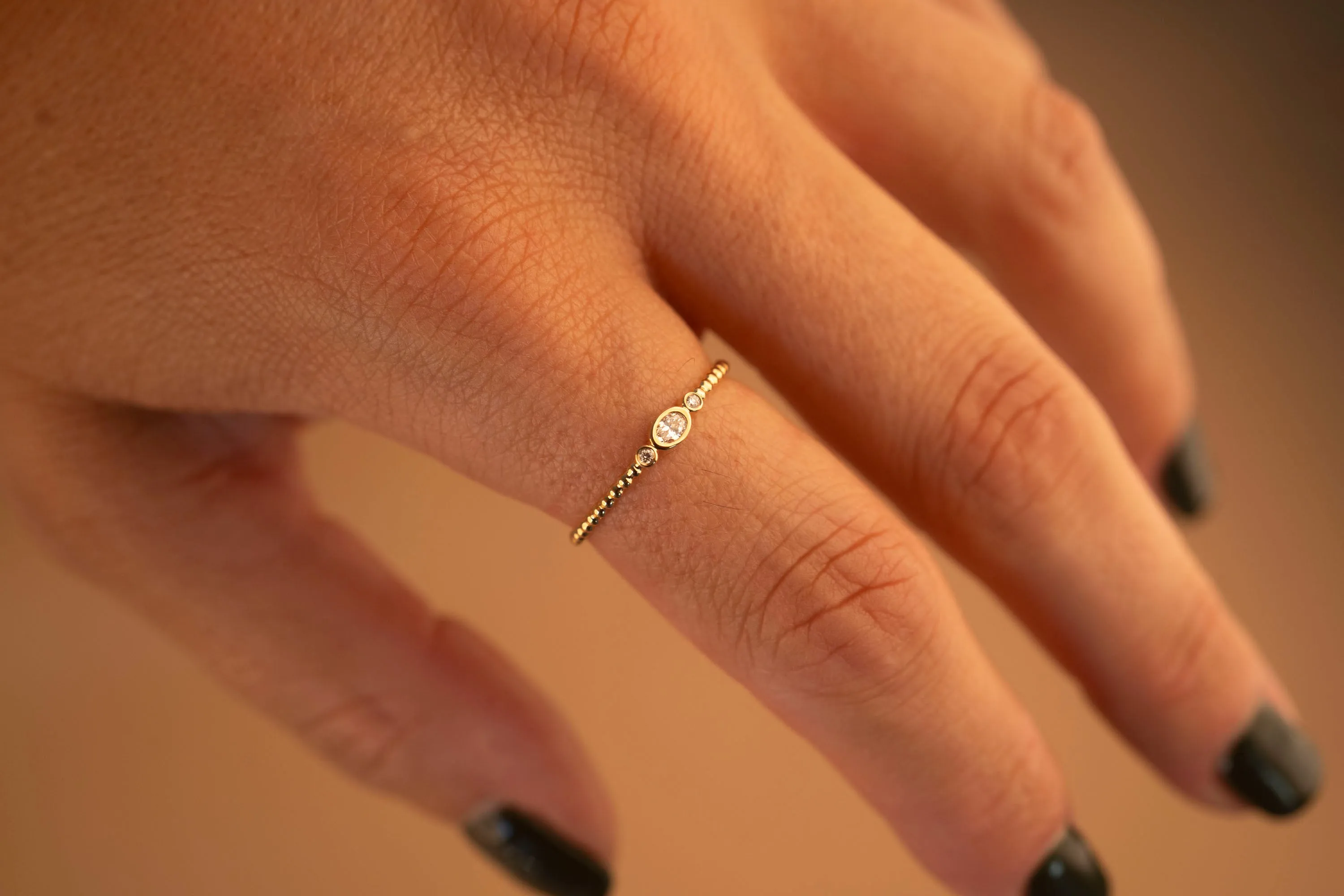 14k Oval Diamond Beaded Ring sold by RG product image thumbnail 2