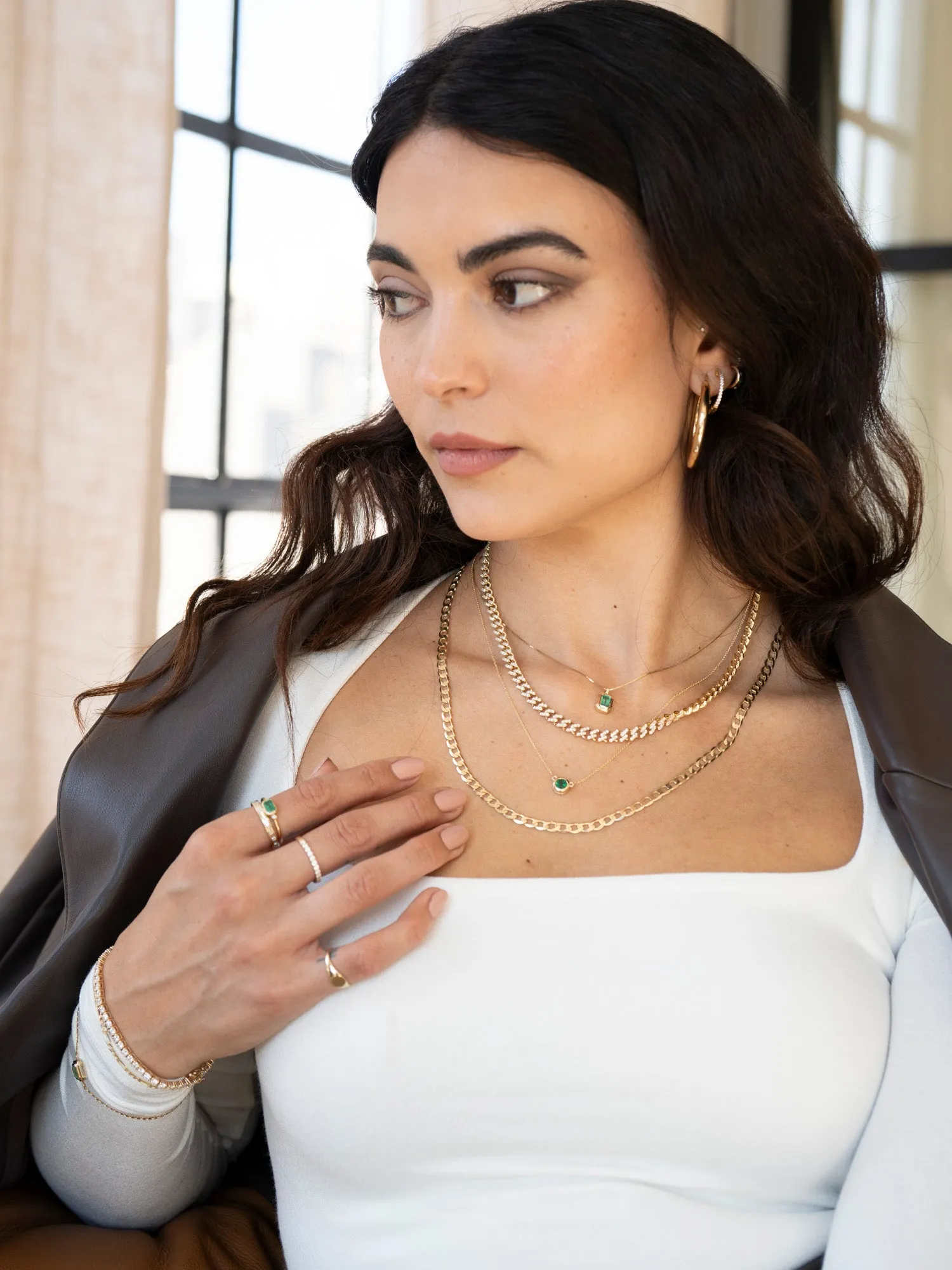 14k Mini Emerald Tiered Bezel Necklace sold by RG product image thumbnail 4