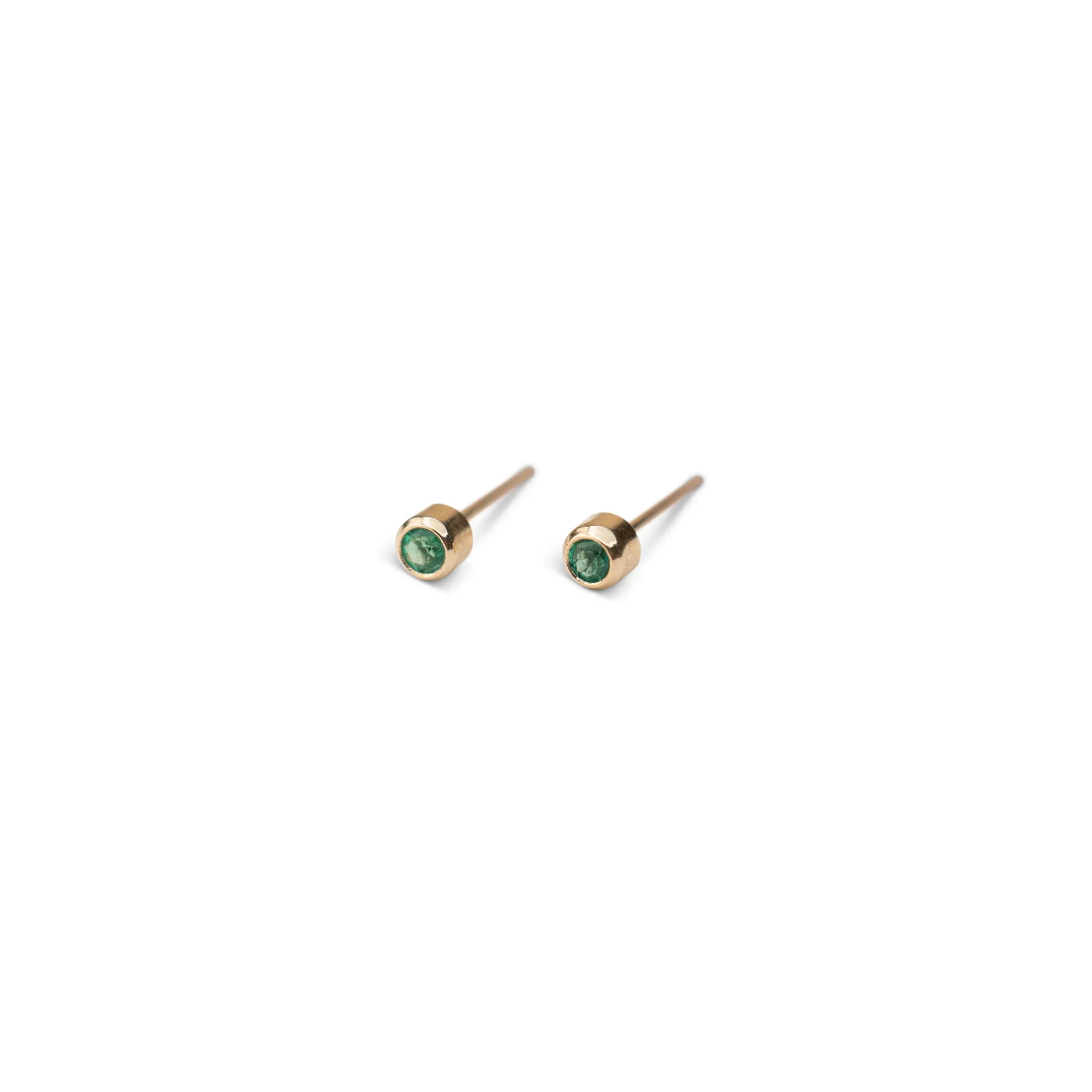 14k Little Emerald Bezel Studs sold by RG