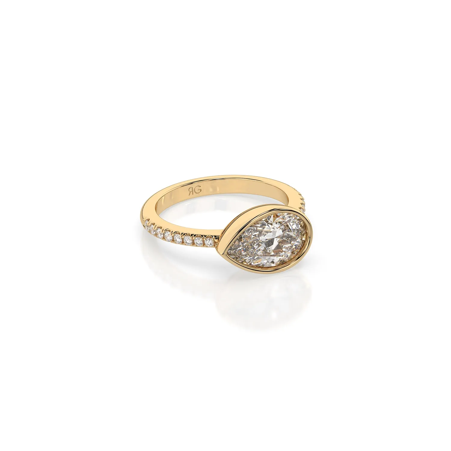 14k Pear East West Bezel Pave Ring sold by RG
