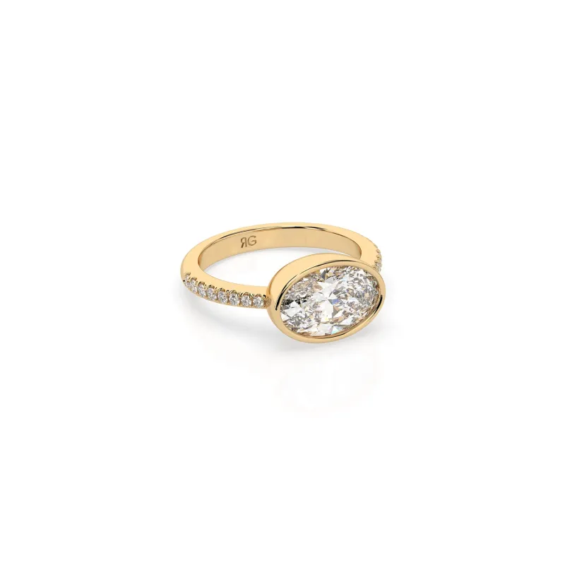 14k Oval East West Bezel Pave Ring sold by RG