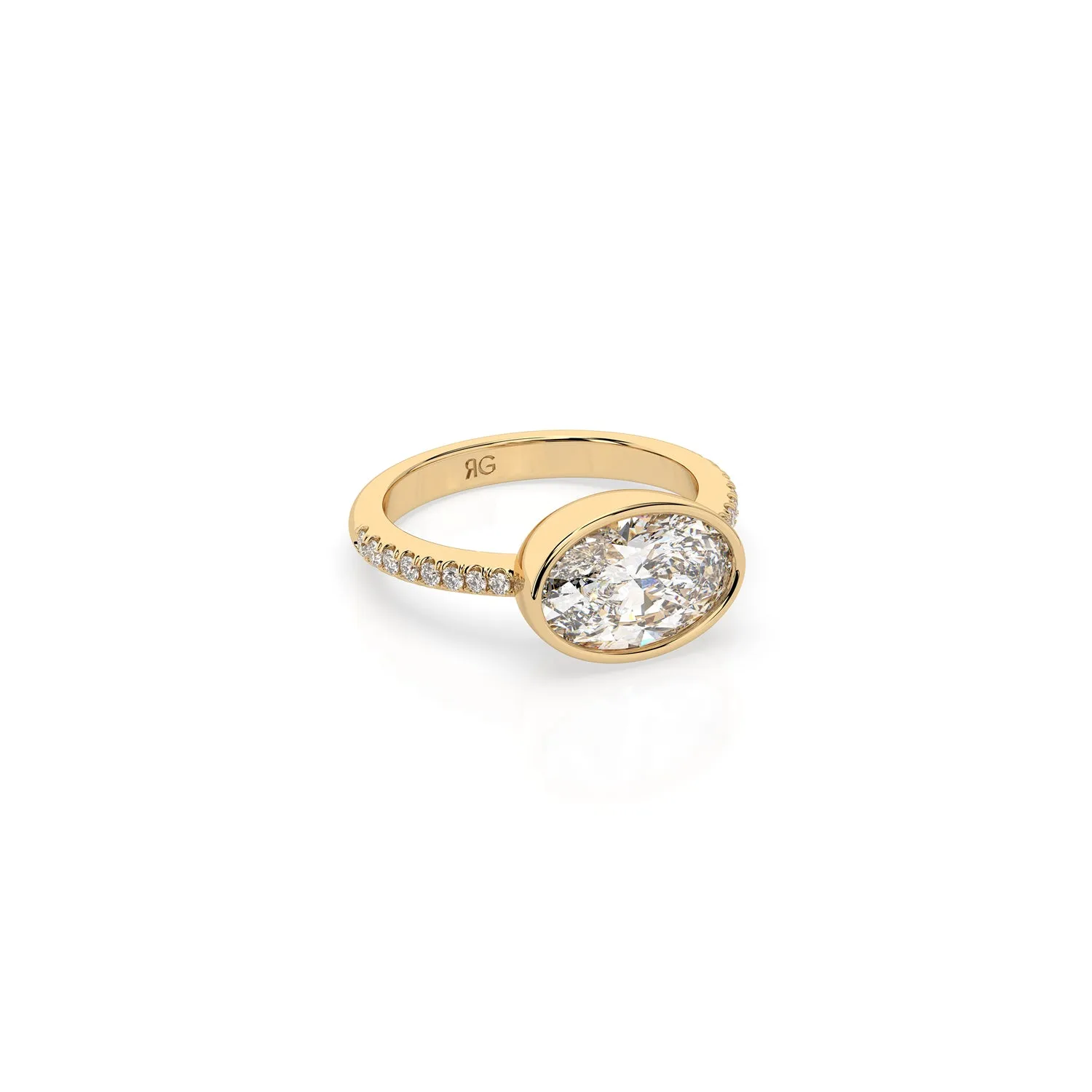14k Oval East West Bezel Pave Ring sold by RG
