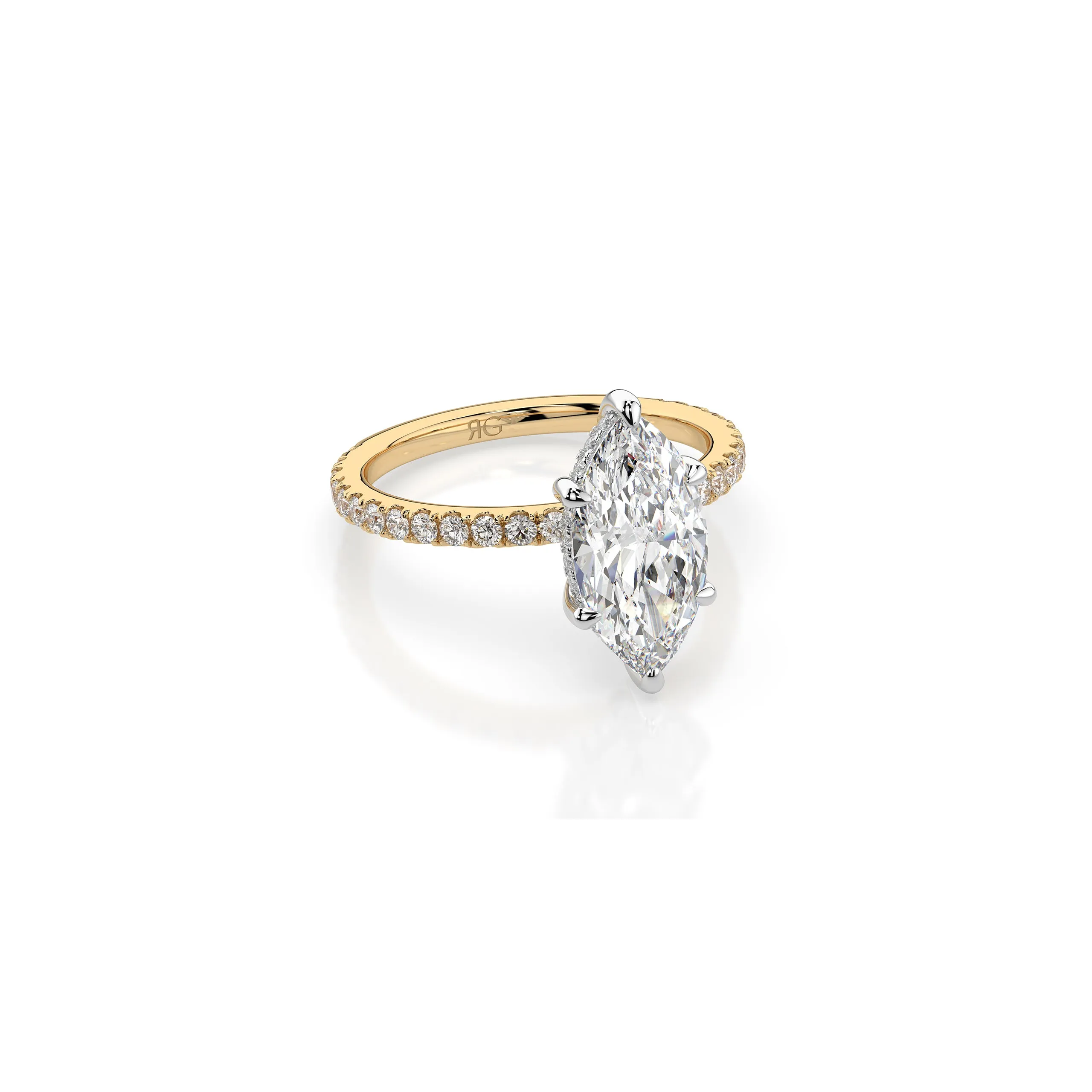 14k Marquise Solitaire Pave Band | Hidden Halo sold by RG