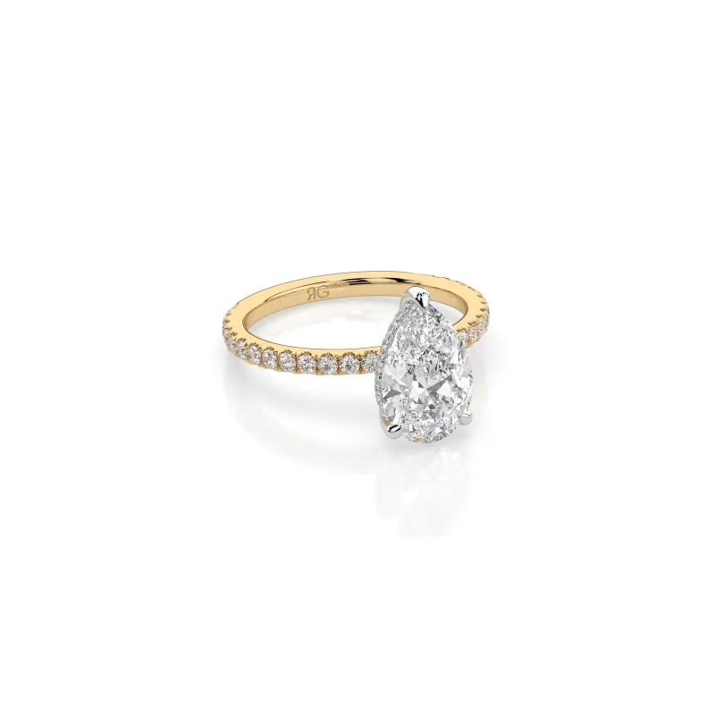 14k Pear Cut Solitaire Pave Band | Hidden Halo sold by RG