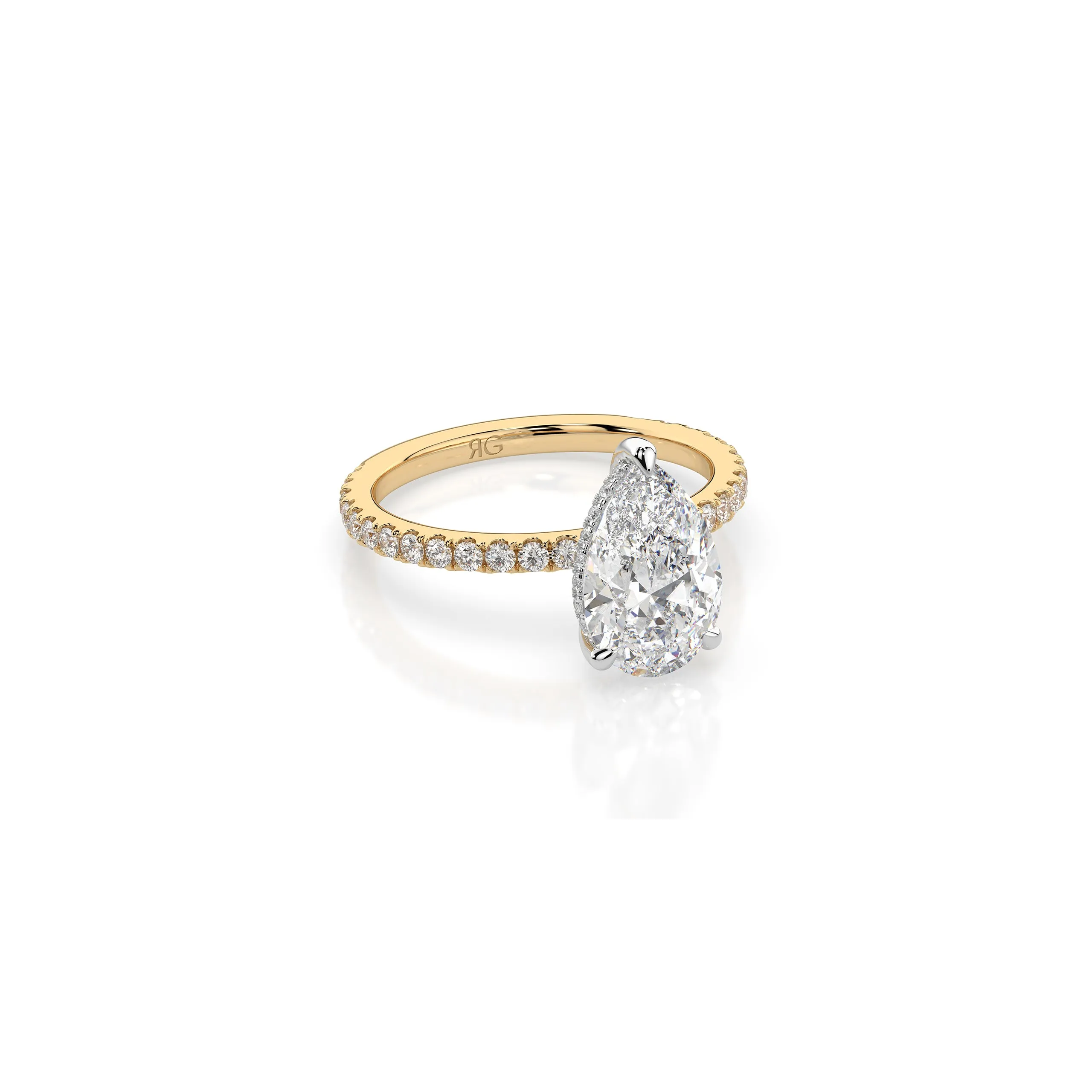 14k Pear Cut Solitaire Pave Band | Hidden Halo sold by RG