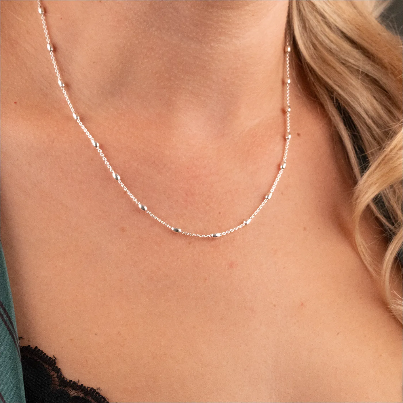 Silver Small Oval Beaded Satellite Necklace sold by RG product image thumbnail 2